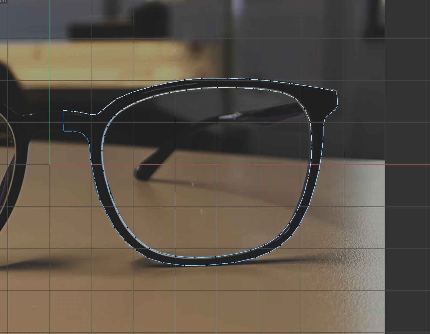 So, after doing some online research, I imported an image and used a line-tracing tool to outline the eyeglass frame, creating a 2D profile of one side of the glasses.